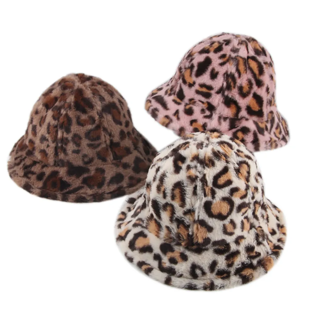 

Kids Children Bucket Hat Fashionable Leopard Print Plush Hat Fashion Winter Warm Fisherman Hat for Boys and Girls #0607