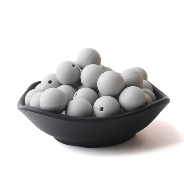 60pcs 12mm Baby Teether Silicone Beads Diy Pacifier Chain Bracelet Bpa Free Chewable Round Silicone Bead Accessories For Newborn Light Gray