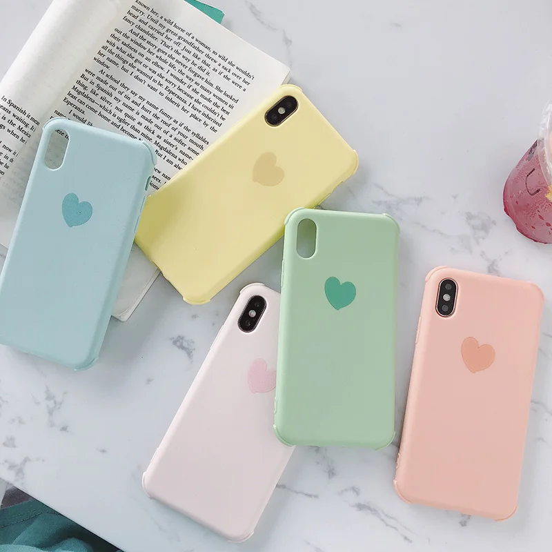 

Candy colors phone cases for iphone X XR XS XS Max love heart Anti-fall case For iphone 6 6s 7 8 plus backcover capa