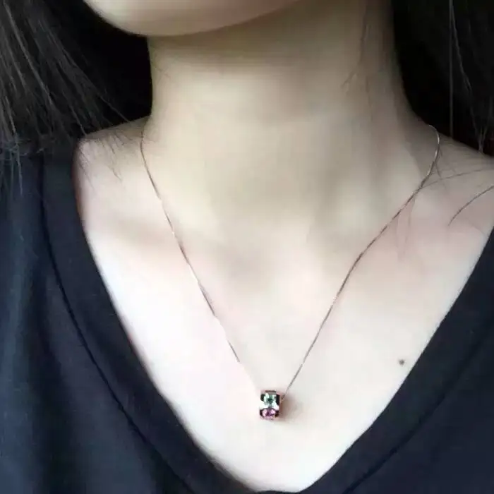 

natural multicolor tourmaline pendant S925 silver Natural gemstone Pendant Necklace trendy Lucky Lucky happiness women jewelry