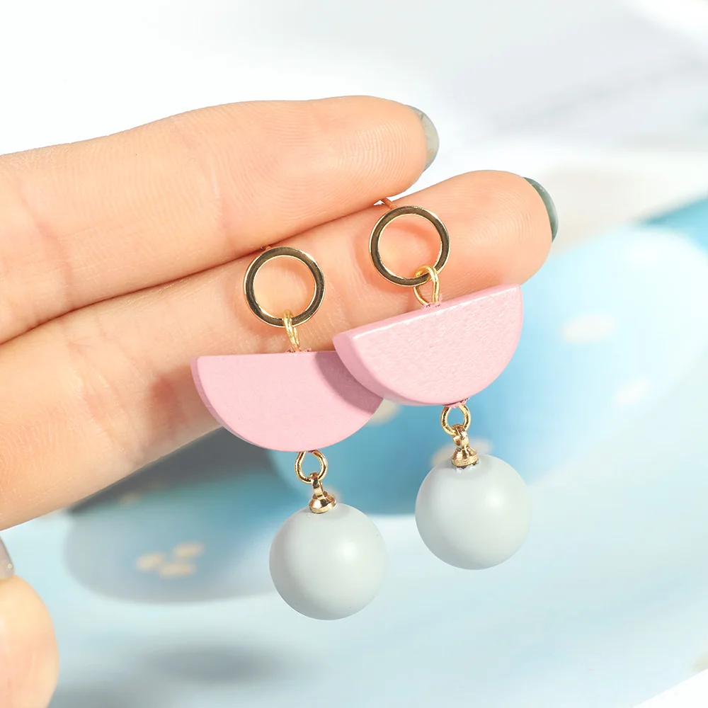 

1 Pair Sweet Girl Semi Circle Drop Earrings Geometric Delicate Half-round Wooden Earrings Women Fashion Jewelry Birthday Gift