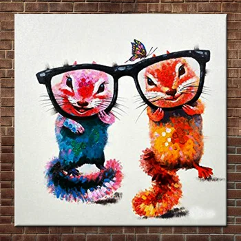 

Hand Painted Abstract Cartoon Squirrel Oil Painting on Canvas Cartoon Lovely Squirrel Wall Picture Children's Room Home Decor
