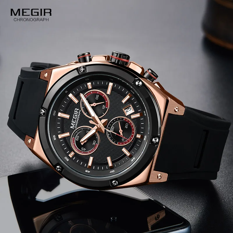 MEGIR спортивные мужские часы лучший бренд Роскошный хронограф кварцевые часы мужские Relogio Masculino силиконовые армейские военные наручные часы