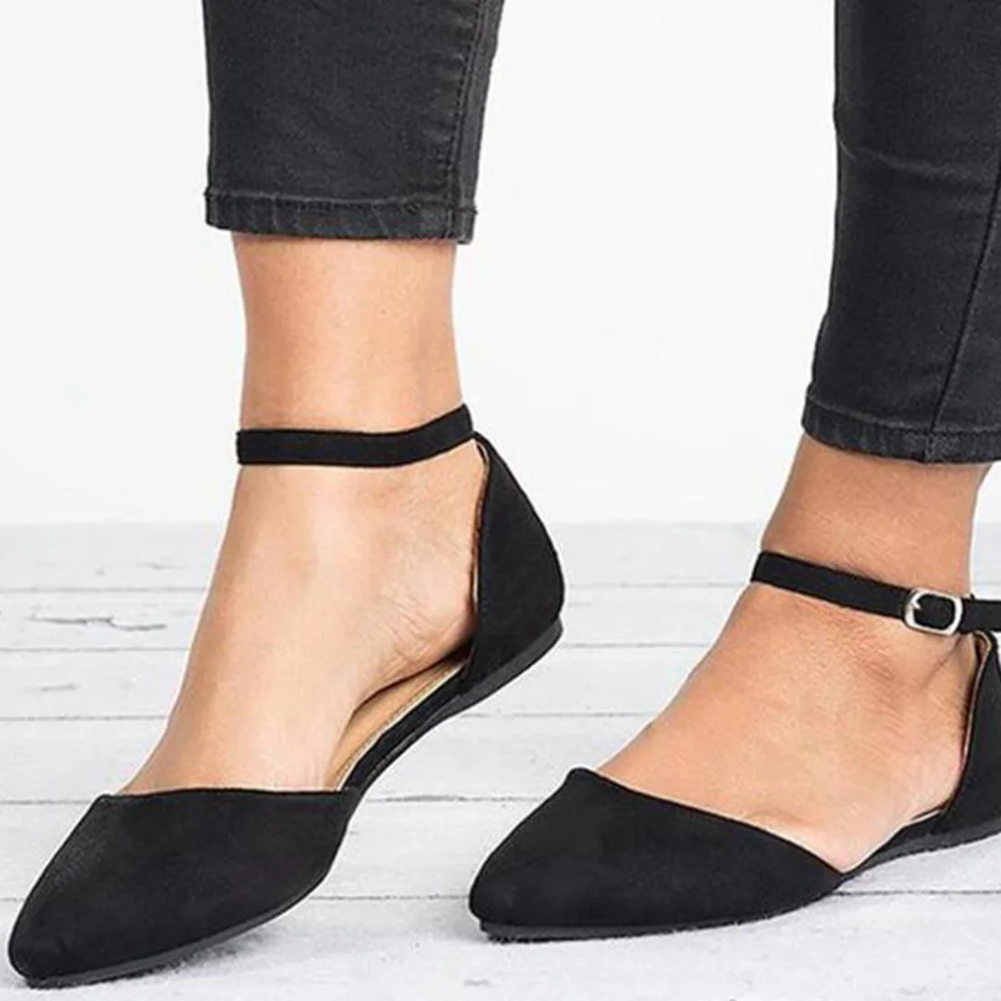 

PUIMENTIUA Loafers Solid Toe Ballet Flats Casual Slip On Shoes Woman Women Shallow Flat Leather Shoes