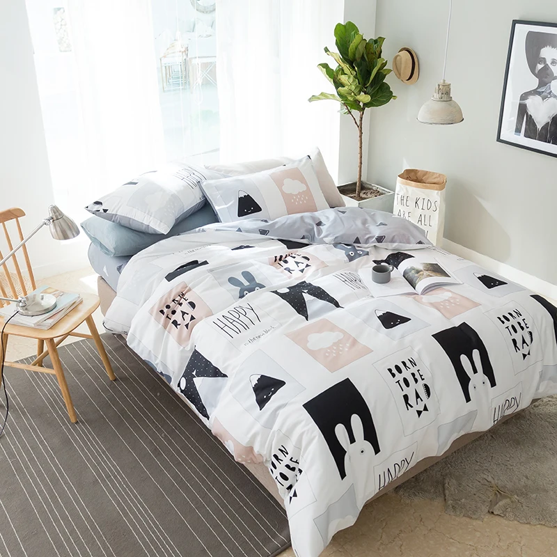 100 Cotton Bedding Sets Rabbit Printing Bed Sheet Duvet Cover