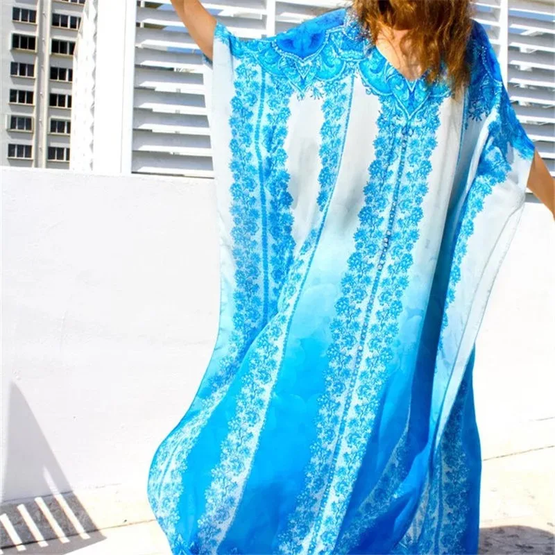 Plus size Cotton Beach Maxi Dress Cover up Bathing suit Cover ups Salida de Playa Kaftan Beach Swimwear Cover up Playeros