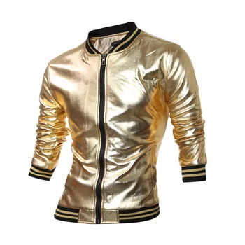 

Fashion Men Golden Jacket Rock Zipper Cardigan Outerwear Motorcycle Biker Jackets High Quality Male Tops Clothing z15