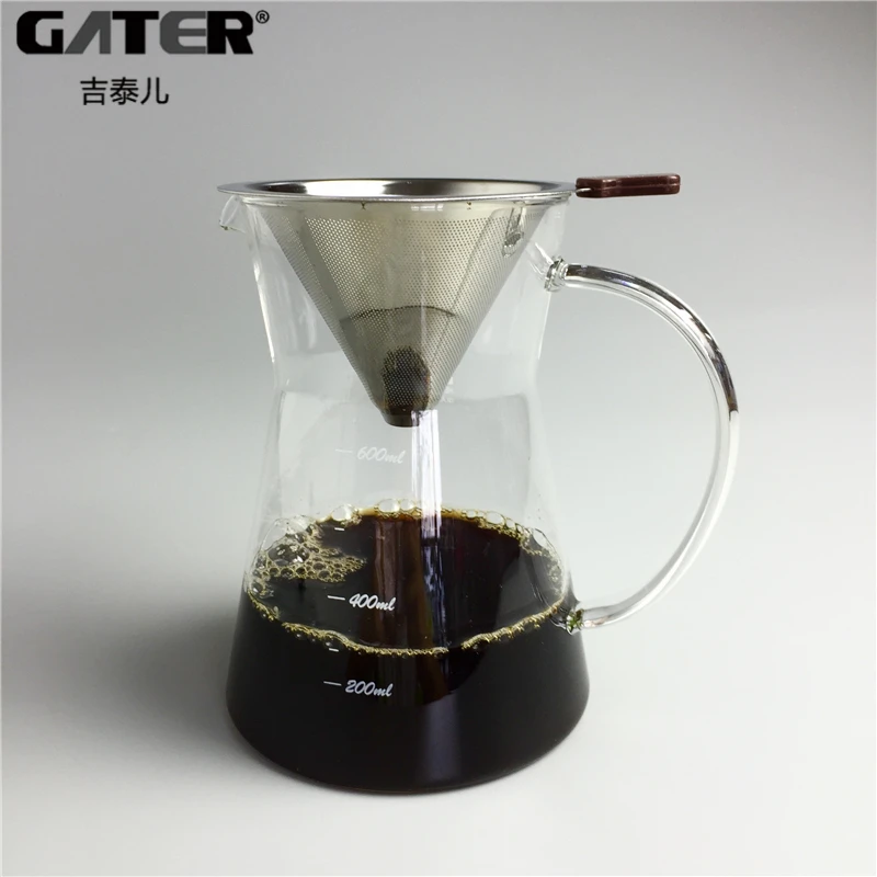 600ml Drip Coffee Maker Glass Pot and Reusable Metal Filter Sets v60 Dripper Percolator Pour Over Coffe | Дом и сад