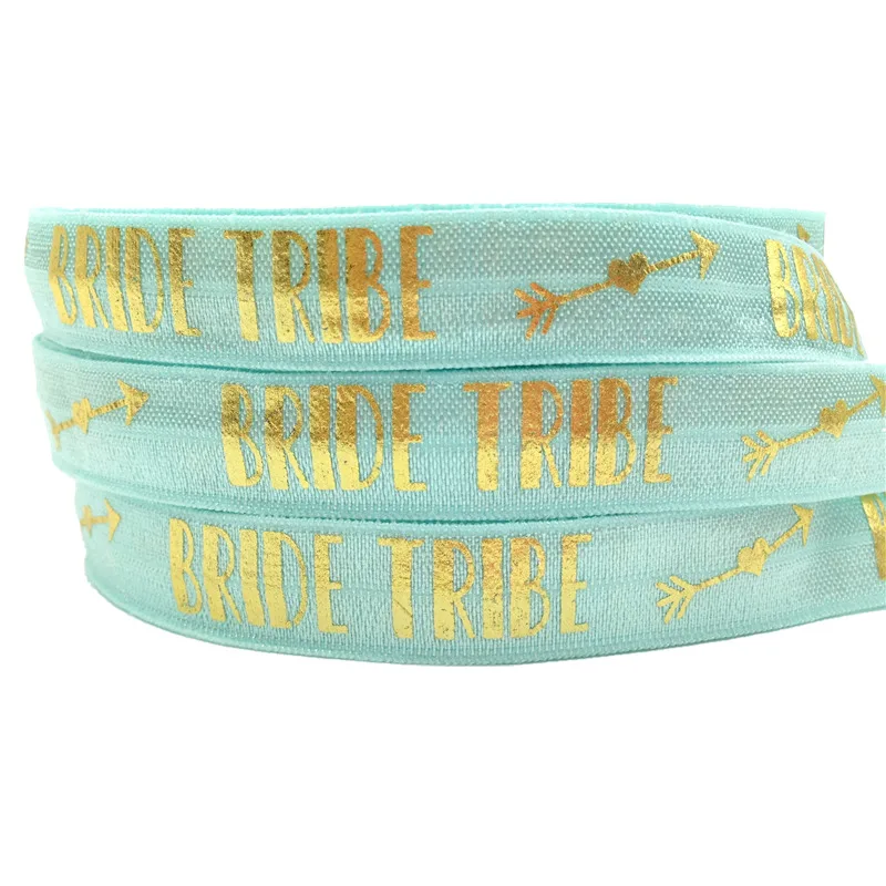 

5Yards 16mm Light Blue BRIDE TRIBE Heart print elastic band wedding decoration party accessories