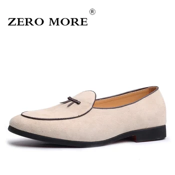 

ZERO MORE Slip On Men Shoes Black Genuine Pig Leather 2019 Suede Moccasins Tie Mens Shoes Casual Loafers Fashion Tassel Design