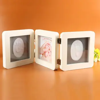 

Baby Photo Frame Album 3 Folds Newborn Hand and Foot Prints Photos Frames Infants Birth Growth Commemorative Bath Gifts