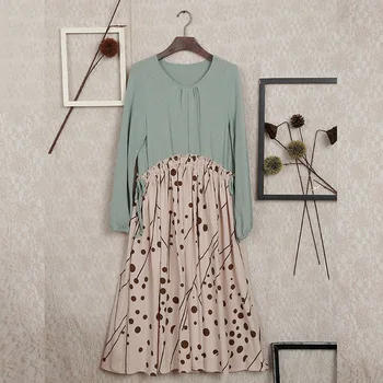 

Japanese Mori Girl Vintage Retro Bohemian Hippie Boho Cotton Linen Polka Dot Print Loose Long Sleeve Women Autumn Dress