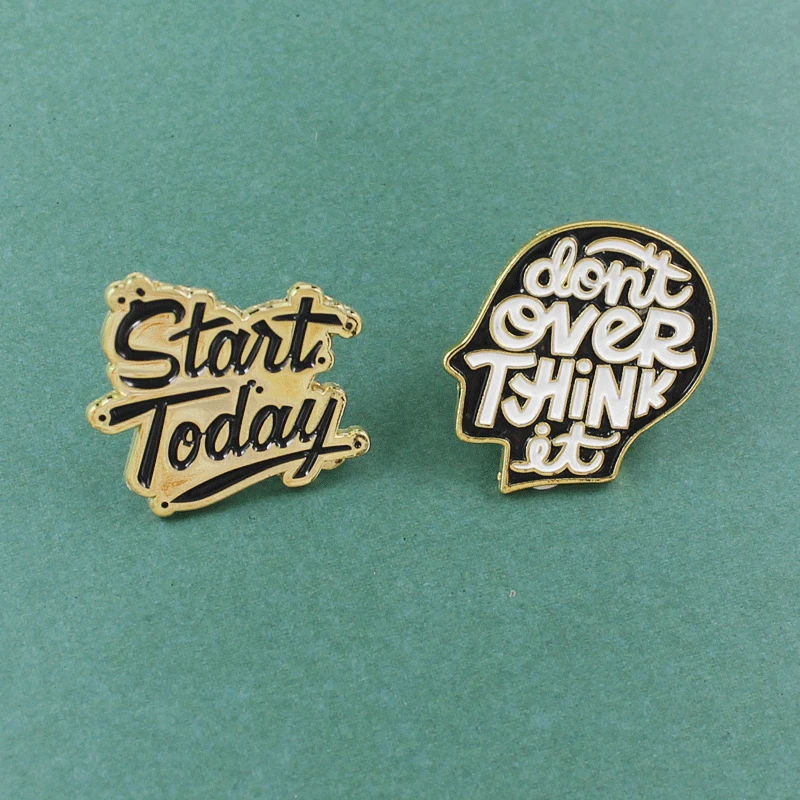 

Don't Over thinker It,Start Today Brooch Pin Social Anxiety Badge Head shape and Letter Pins T-Shirt Badge Men Women Enamel pins