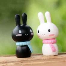 2 Pieces Black/White Rabbit 1.4*2.6CM Mini Cute Doll Couple Ornaments Small Rabbit Figurine Miniature Fairy Garden Decoration