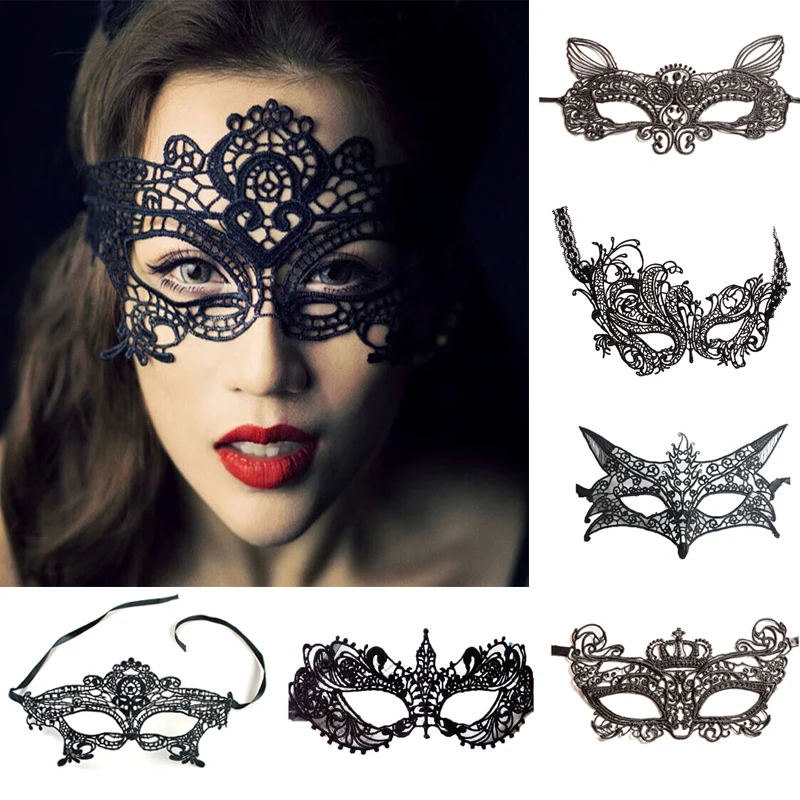 2 teile/los Schwarz Sexy Dame Spitze Gesicht Maske Augen Maske für Maskerade Halloween Venetian Kostüme Karneval Phantasie Partei Maske für frauen
