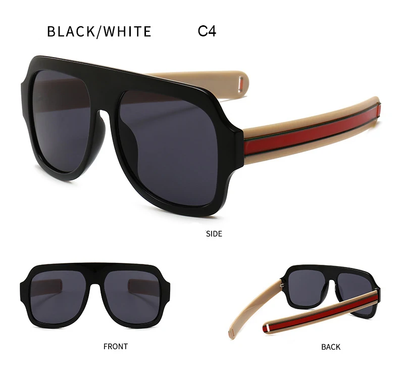 FU E Fashion sunglasses Women Brand Designer Retro Large Square sunglasses Men Glasses Tricolor stripe sunglasses UV400