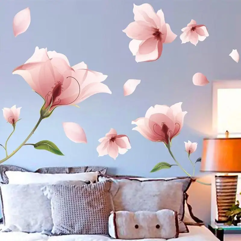 Pink Flower Wall Stickers Beautiful Home Decoration Wall Stickers For Living Room Bedroom Kids
