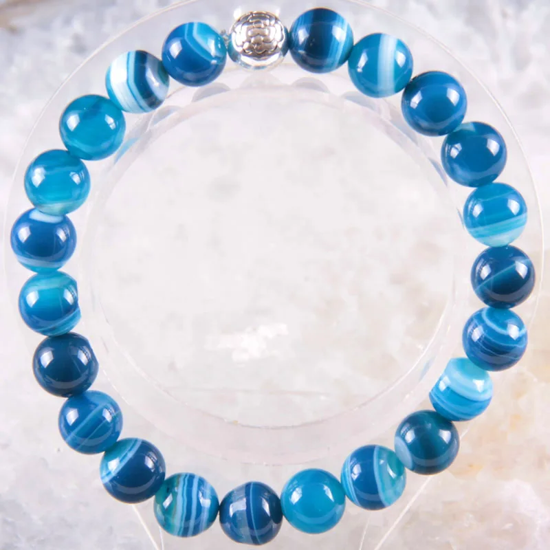

Free Shipping Silver 8MM Natural Stone Round Beads Stretch Blue Veins Onyx Bracelet 7.5" 1Pcs LH1650