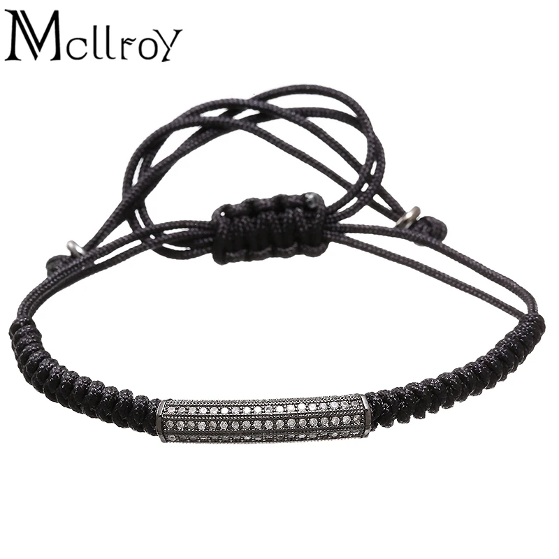 Mcllroy Macrame Braiding Bracelets Jewelry bracelet homme Micro CZ Paved Curved Tubes Bangls for Women Simple Bend Bar Bracelets