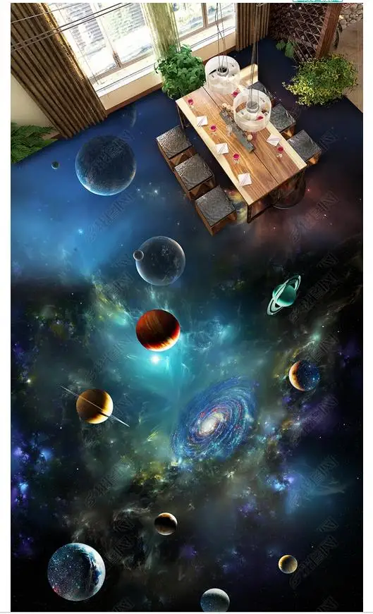 

custom 3d flooring Waterproof self-adhesion murals Cosmic Starry Planets Planet 3D Three-dimensional Floor Painting home decor