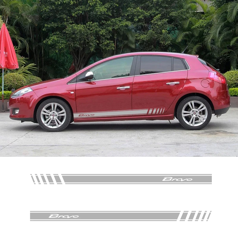  2 PCS Vinyl Graphics Racing Side Stripes Vehicle Decals Auto Stickers For Fiat Bravo Abarth