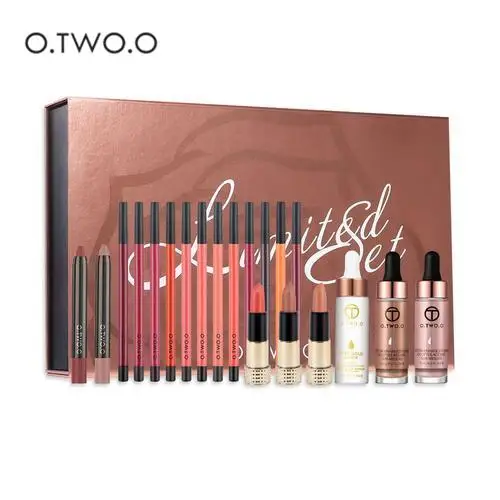 

O.TWO.O 20 Pieces Makeup Set Lipstick Pen Liquid Highlighter Moisturizing Essential Oil Makeup Set Cosmetics Gold Gift Set