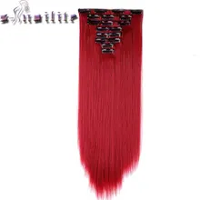 S-noilite 8Pcs Long 26 inches Straight Full Head Clip in on Hair Extensions real Synthetic Black Brown Blonde Red Pink Purple