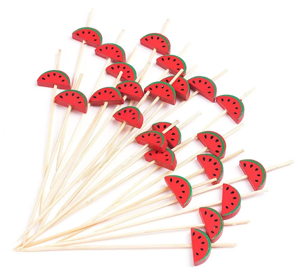 

Free Shipping - Party Suppliers Disposable Tableware, 120mm Cocktail Red Watermelon Bamboo Pick Fruit Skewer, 100/Pack