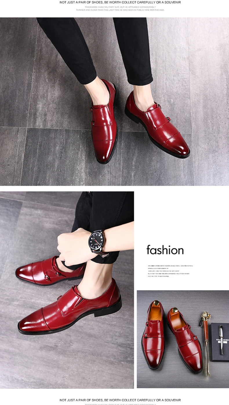 VRYHEID/брендовые роскошные кожаные мужские туфли-оксфорды мужские модельные туфли с острым носком и двойной пряжкой, мужские свадебные туфли большие размеры 37-48