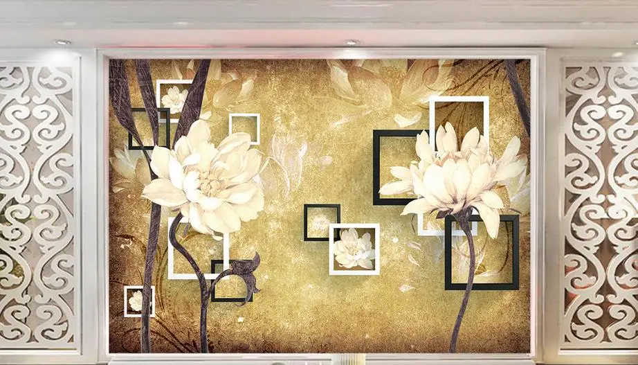 

Oil painting retro 3d mural wallpaper European style 3D stereoscopic Flowers living room TV backdrop bedroom photo wallpaper