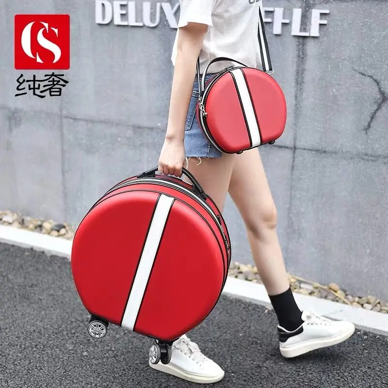 Hot!New Cute round Travel Bag Rolling Luggage sets,Women girl 18 inch lovely Trolley Suitcase with handbag On Universal Wheels