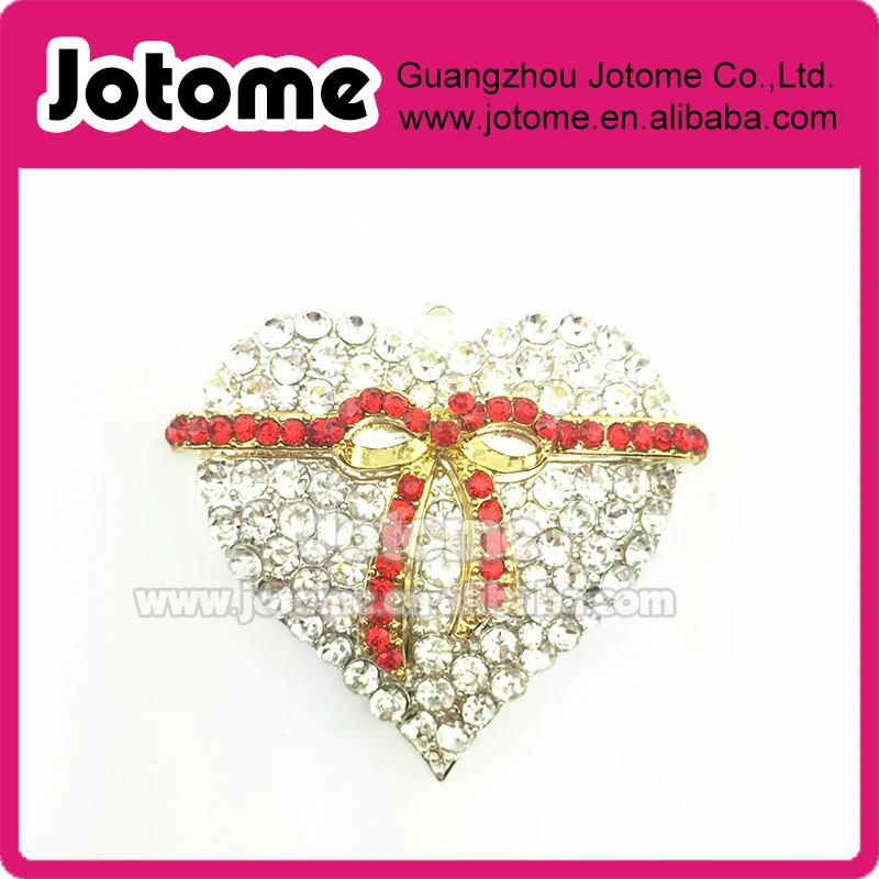 

Retail Free shipping 2020 Crystal heart with red ribbon rhinestone pendants for Valentine's Day