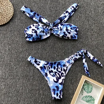 

Tie Knot Designed Behind Sexy Leopard Bikini 2019 Low Waist Women Swimsuit Brazilian Bikini Set Beachwear Swimming Suit