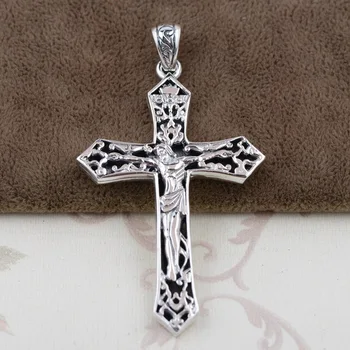 

S925 Sterling Silver Pendant antique style Cross Pendant hollow Jesus personality