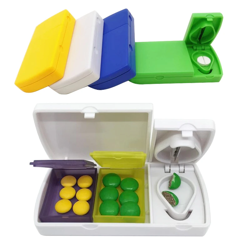 

1PC Portable Pill Compartment Box Pill Cutter Splitter Half Storage Compartment Medicine Tablet Divider Container Case GHMY