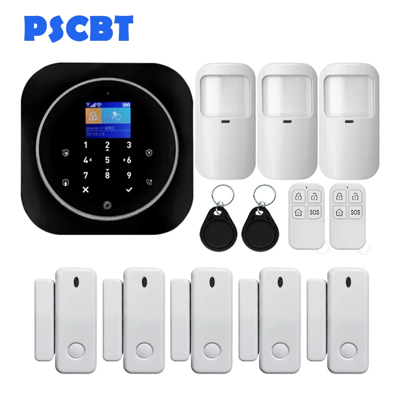 PS11 Wireless Home GSM Security Alarm System DIY Kit APP Control With Auto Dial Touch Keyboard Panel Burglar Alarm System - Color: Kit 7