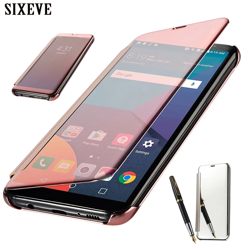 

SIXEVE Clear View Smart Flip Soft Mirror Phone Case For Samsung Galaxy S5 S6 S7 Edge S8 S9 A8 Plus 2018 A3 A5 A7 2016 2017 Cover