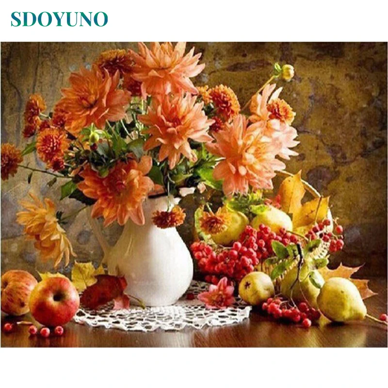 SDOYUNO Frame Flowers Fruits DIY Painting By Numbers Kits Modern Wall Art Canvas Painting Unique Gift Painting & Calligraphy
