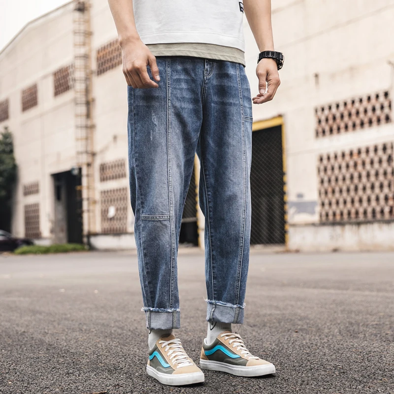 Модные фирменные джинсы, штаны-шаровары уличная свободная хип-хоп винтажная Мужская джинсовая XL широкие джинсы