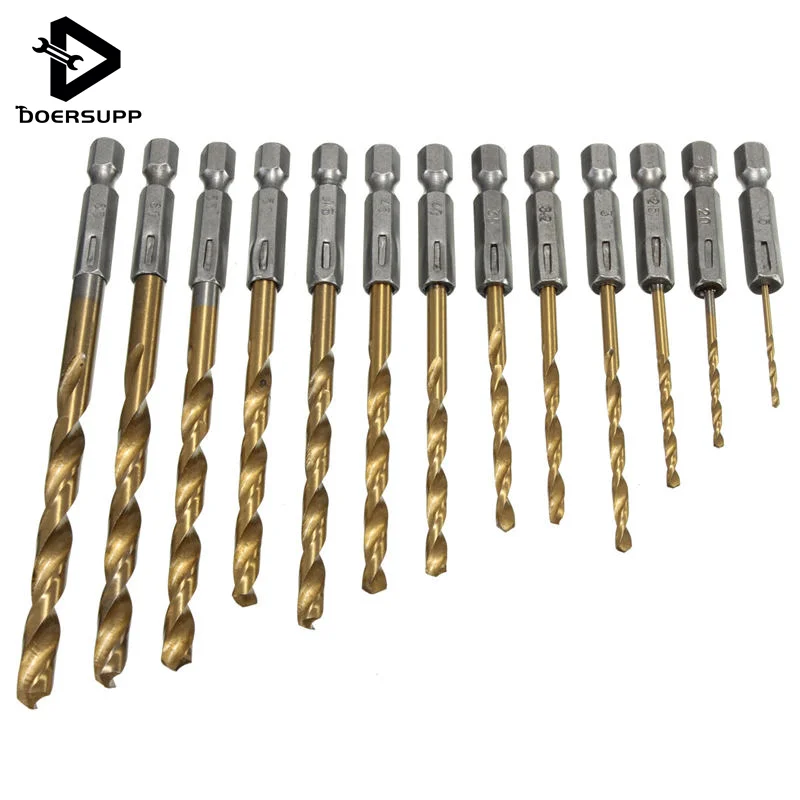  13pcs/set Twist Drill Bit 1.5- 6.5mm HSS High Speed Steel for Metal Titanium Coated Drill 1/4 Hex S