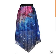 Новая мода Galaxy Stars цифровые печатные юбки для женщин high Street Celebrity Асимметричная длинная шифоновая юбка на продажу
