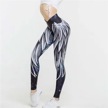 

Womens Wing Printed Skinny Workout Legging Fitness Sports Training Cropped Pants medias Leggings Gym Legging 2018 Hot Sale