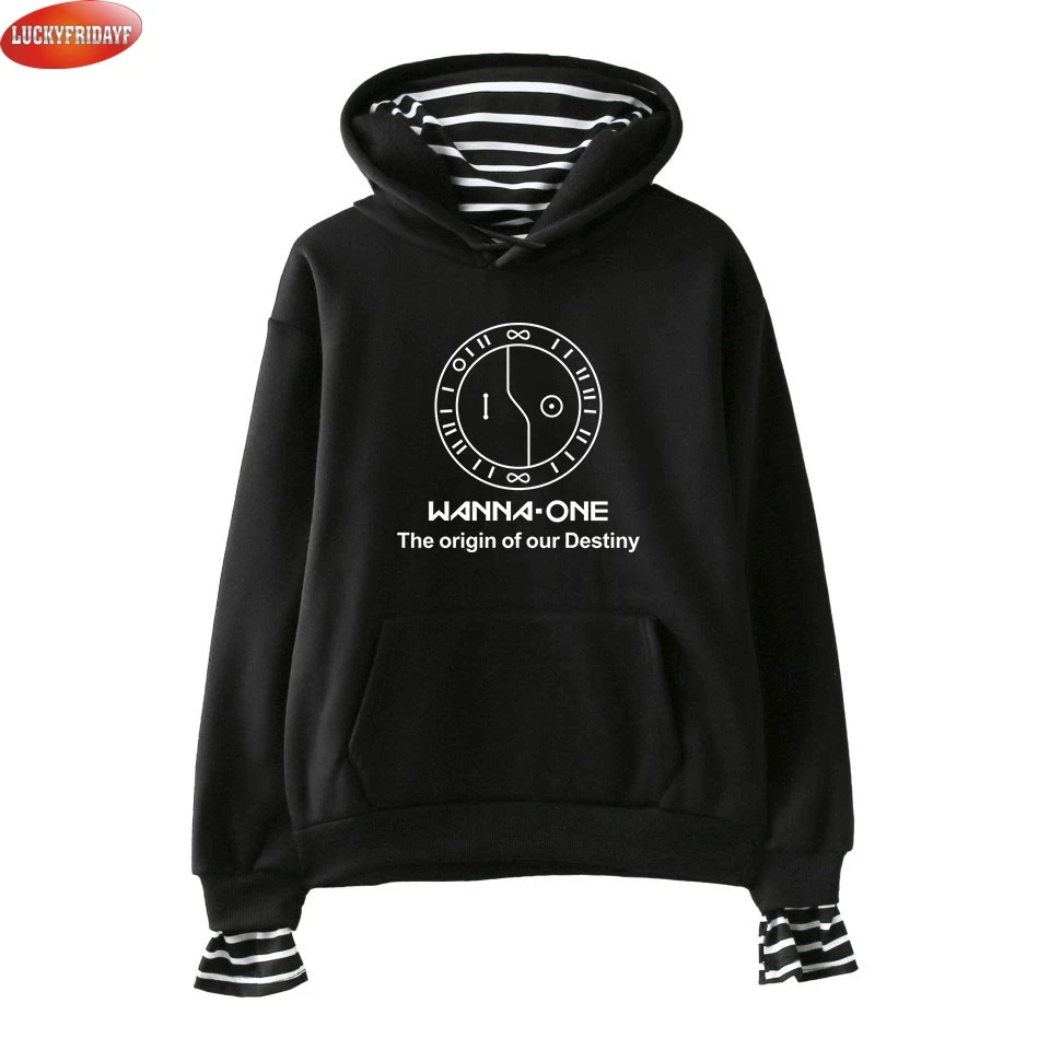 Big Deal  LUCKYFRIDAYF Wanna One Kpop Printed Fake Two Piece Hoodies Women Long Sleeve New Fashion Hooded Swe