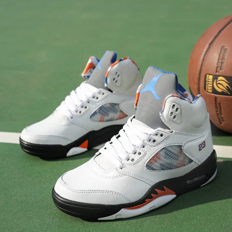 Стильные дышащие баскетбольные кроссовки с высоким берцем, удобные нескользящие подошвы из ПУ, мужские кроссовки jordan, мужская обувь - Цвет: Белый