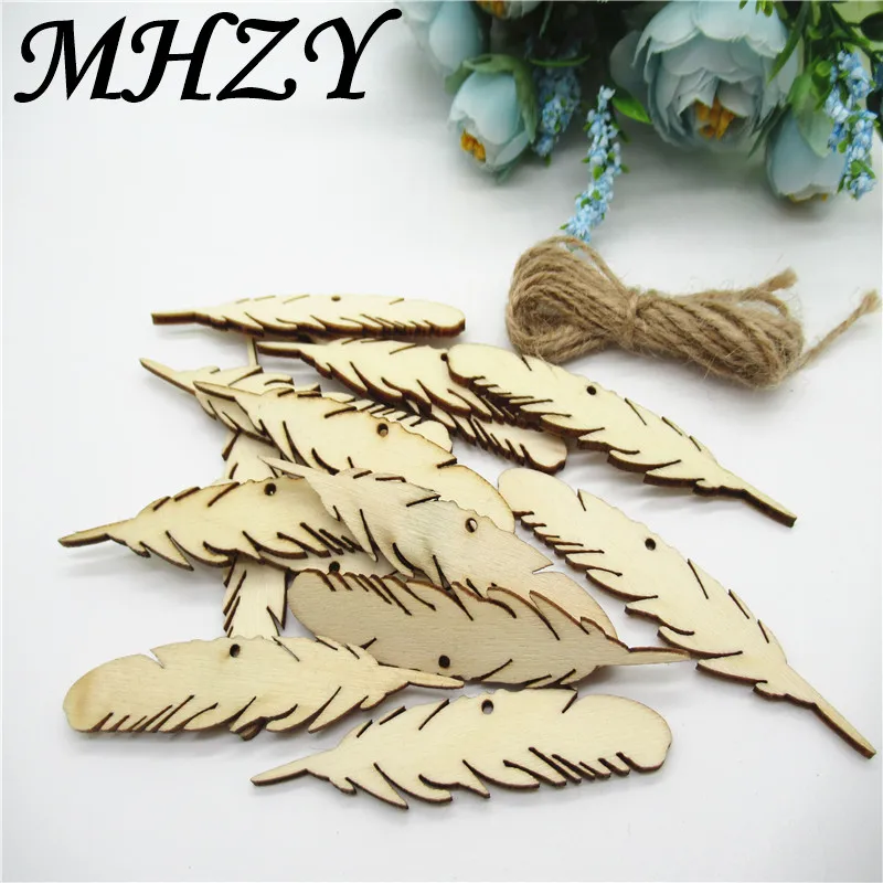 

20/50pcs 80*7mm Natural Wooden hollow feather pattern Scrapbook decoration Handmade Carft for Home decoration diy Q58