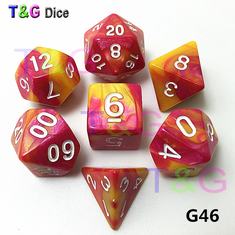 Высокое качество Цвет ful Цвет эффект Набор кубиков с D4 D6 D8 D10 D10 D12 D20 7 шт./лот для RPG Настольная игра с друзьями Семья