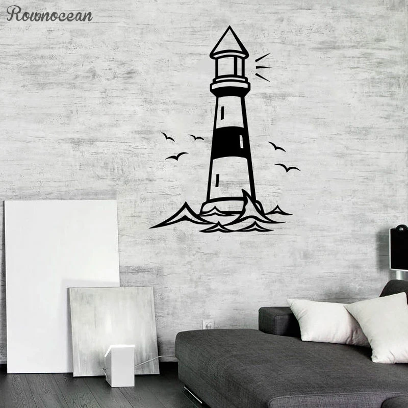 

Lighthouse On Waves Vinyl Poster Nautical Sticker Children's Room Maritime Decor Bathroom Wall Art Decorative Decals Z260