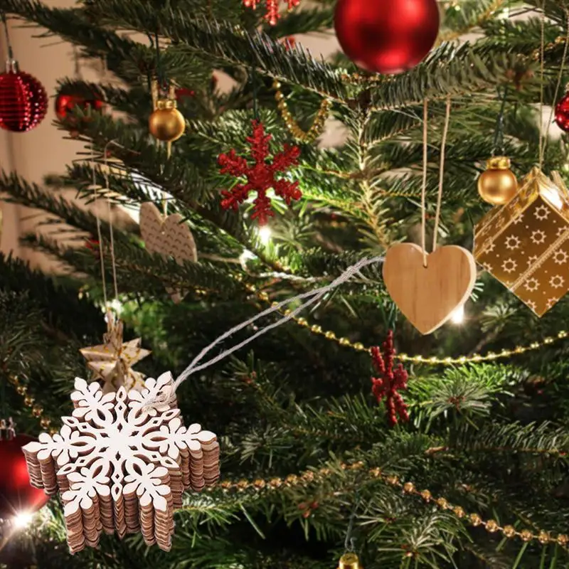 10 шт. Шестигранная деревянная снежинка для рождественской елки, подвесные Подвески, украшение орнаментом со шнуром, товары для рождественской вечеринки A2