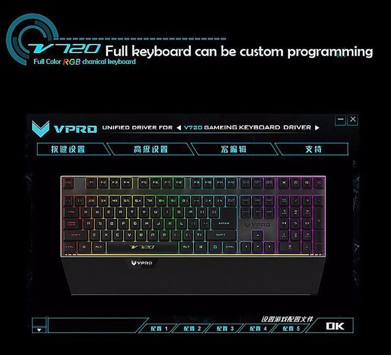 Rapoo V720 RGB подсветка Механическая игровая клавиатура 108 клавиш N-Key rolllover механический переключатель компьютерная игровая клавиатура