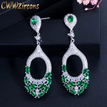 

CWWZircons Elegant Royal Blue Green Cubic Zirconia Stone Women Long Dangle Drop Engagement Wedding Party Earring Jewelry CZ441